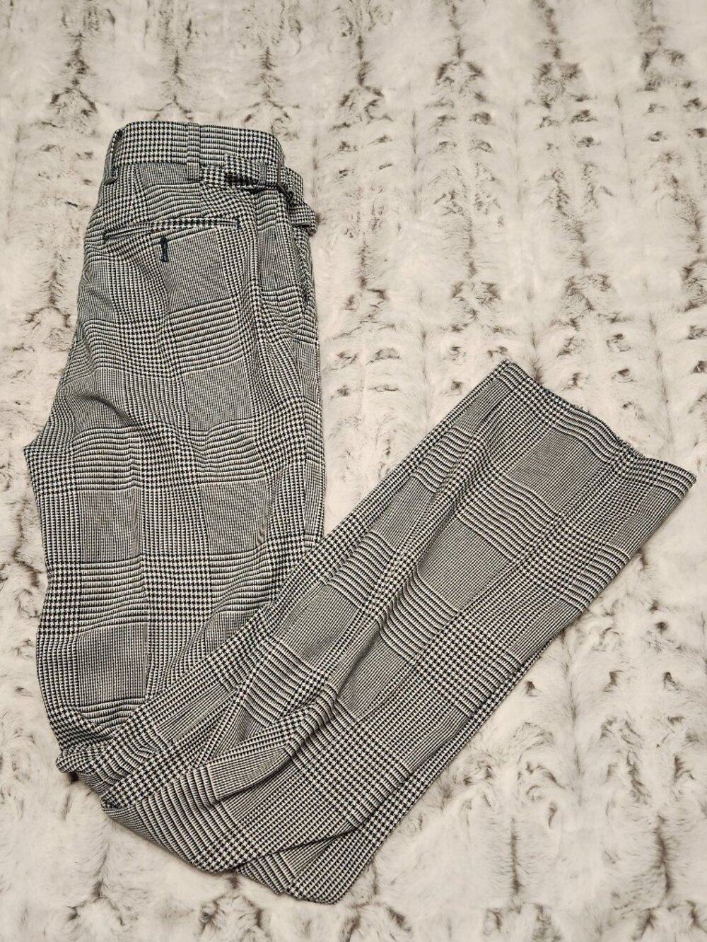 Murano Alex Men’s Dress Pants 30x34 Black White Teal Check Slim Side Tab